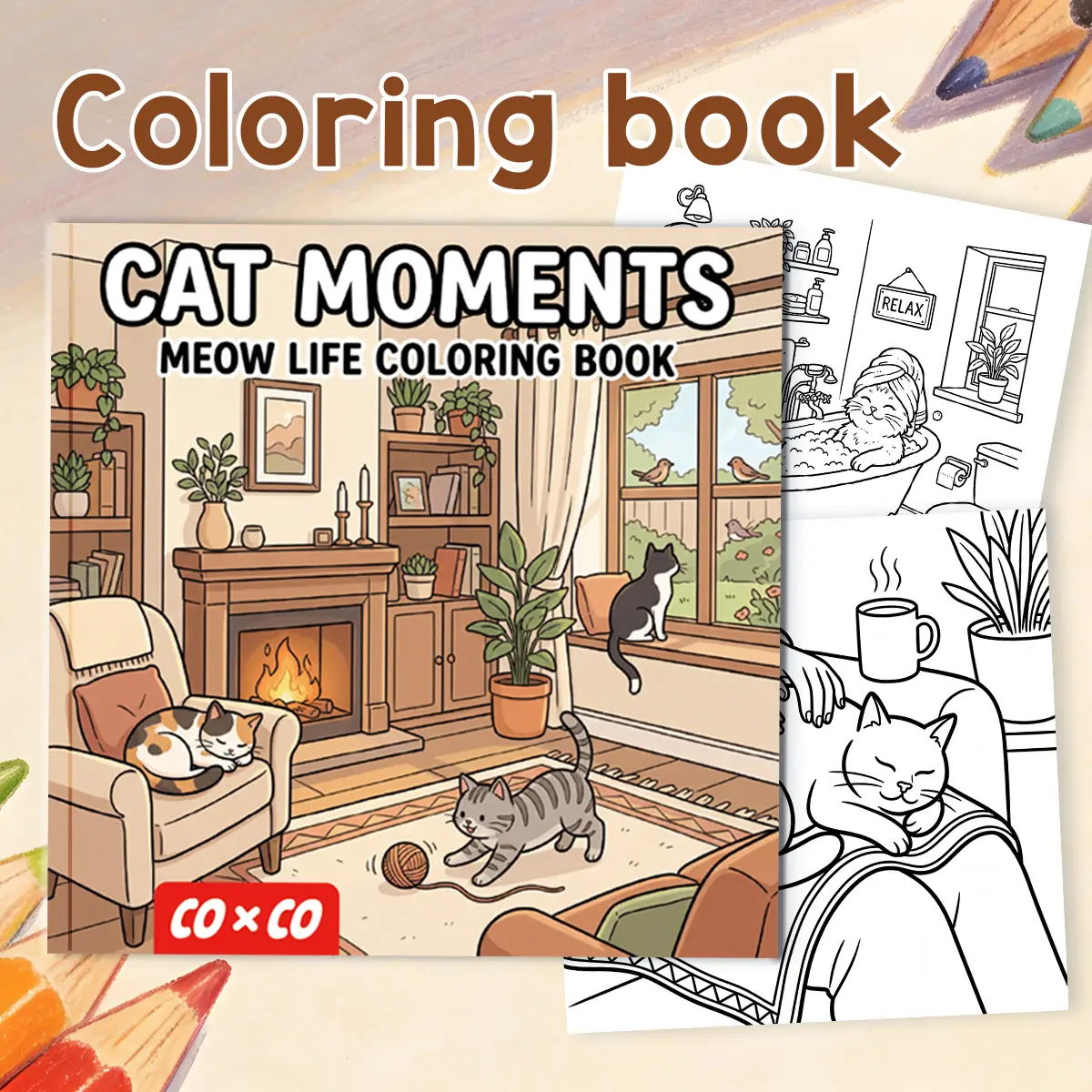 8.27 in Cat Moments Sketch Activity Sheets, Cute Indoor Kitten Line Drawing Paper for Adults Seeking Creative Outlets, Relaxing Hand Painting Art Supplies