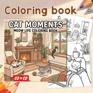 8.27 Inch Cat Moments Sketch Activity Sheets Cute Indoor Kitten Line Drawing Paper Relax Hand Painting Art Sheets for Adult Creation