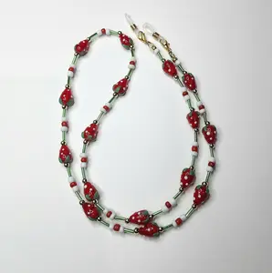 A Very Berry Eyeglass Chain: Strawberry Lampwork Beads with Gold or Silver Details