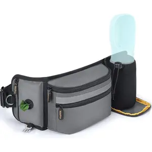 Dog Walking Fanny Pack with Treat Pouch, Waste Bag Dispenser & Water Bottle Holder