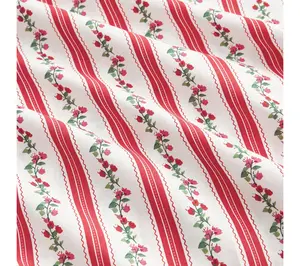 Martha Stewart Rose Ribbon White/Red Cotton Twin Sheet Set