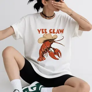 Lobster Cowboy Shirt, Yee Claw Western Beach Tee, Funny Lobster Graphic Shirt, Tomato Girl Summer Outfit, Coastal Cowgirl Aesthetic Top, Beach Vacation Shirt Womenswear