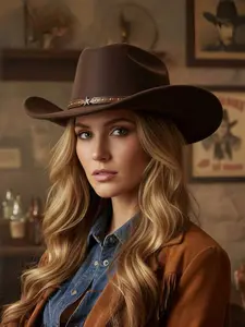 Western Style Cowgirl Cap Stylish Pentagram Leather Belt Decorated Wide Brimmed Fedora Hat Cowboy Hat For Men Women Outdoor Wear