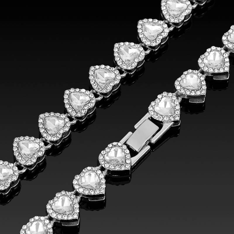 2pcs Set Heart Shaped Cuban Chain Necklace Set for &,Hip Hop Style Choker Set,Luxurious Jewelry Set for Valentine's Day Gifts, Birthday,Everyday & Party Wear, for Teenager