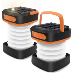 2-Pack Folding Solar Camping Lantern Flashlights,  Mini Collapsible USB Rechargeable   Light for Camping Hurricanes  Power Outages Indoor Outdoor
