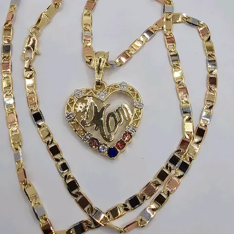 #1 MOM beautiful heart necklace fancy three colors style gold-plated