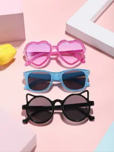 Kids' High-Quality Candy Color Heart Frame Sunglasses, Cute Cat Ear Design, Durable PC Frame, Perfect Birthday Gift