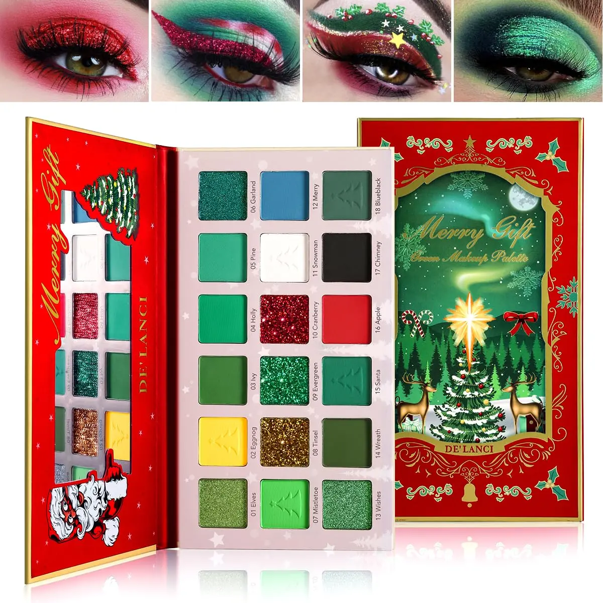 Festive Eyeshadow Palette Cosmetic, Long-Lasting and Crease-Proof Pressed Powder Makeup Gift for Youth and Friends, Vegan, Cruelty Free, Multichrome Glitter, Palette Set, Eye Makeup, All Skin Tones, Blendable, Pigment-Rich, High Pigment Density