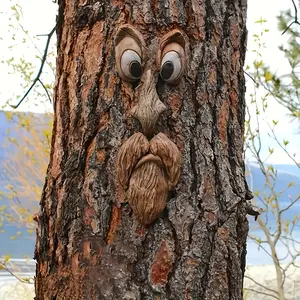 Funny Tree Face Decoration 3D Weird Old Man Tree Hug Sculpture, Outdoor Garden Art Ornament, Waterproof Resin Tree Hanging Decor