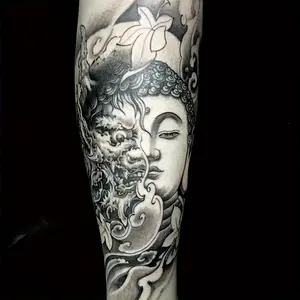 6 Large Herbal Tattoo Stickers, Including: Buddha Magic Element Style, Lasting for 7-15 Days, Waterproof and Anti-Friction, Realistic Effect, Suitable for People Who Don't Want Tattoo Pain