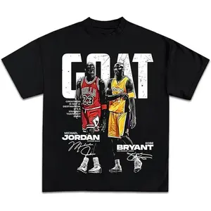 Goat MJ And Kb Bryant Casual Graphic Print Short Sleeve Crew Neck T-Shirt for Men Vintage Anime Acid Washed Retro Heart Hands USA Mexico Flag Unisex boxy fit shirt hood ville American clothing