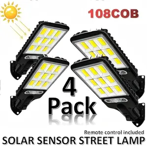 Solar Lights Outdoor, 6000 Lumens 4pack 108COB LED Solar Powered Motion Sensor Wall Lamp - IP65 Waterproof with Remote Control, Durable Security Light for Outside Wall, Garden, Yard, Porch