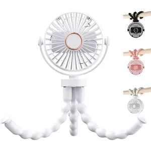 USB Rechargeable Octopus Mini Fan, Flexible Tripod, Quiet & Strong Wind, Portable Stroller Fan for Baby, Outdoor, Desktop & Handheld Use (White, Large)