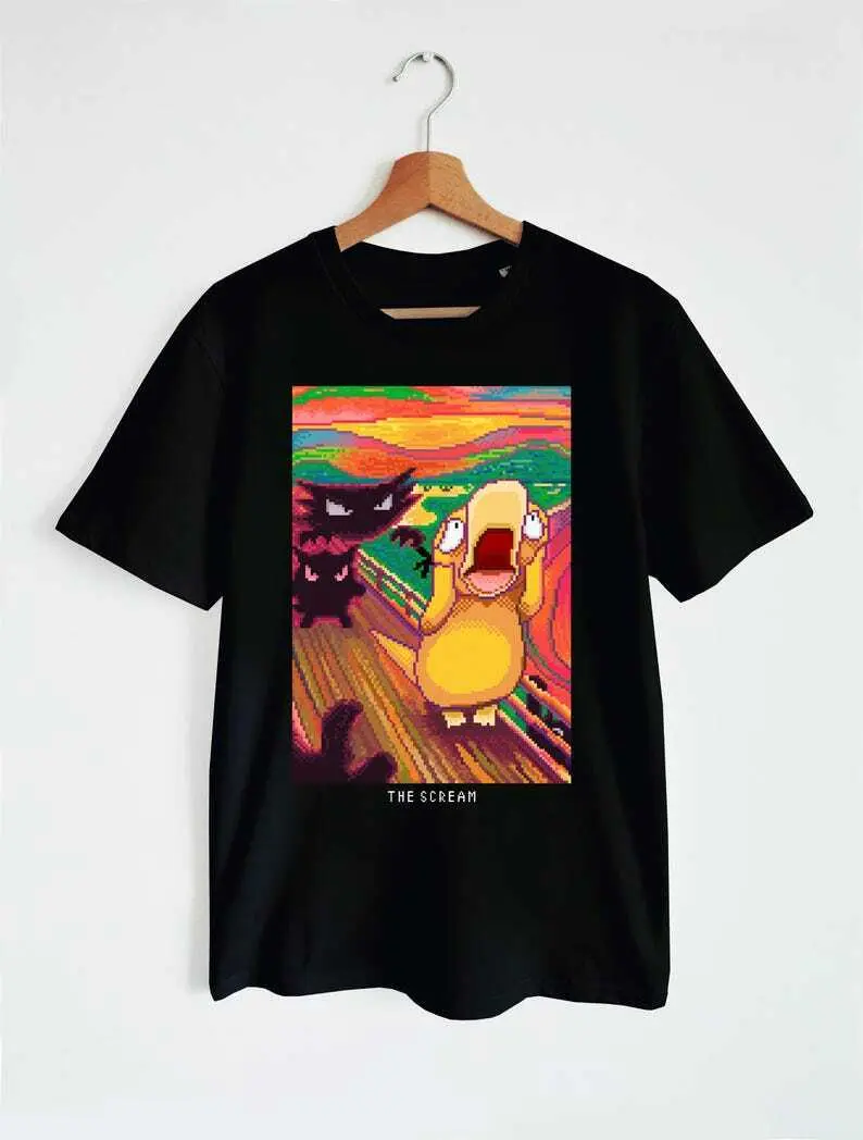 T-shirt Poke.mon Psy.duck The Scream, Clothing, Anime gift, designer t-shirt