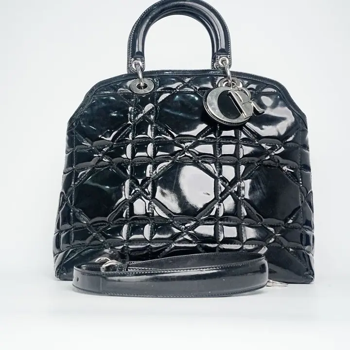 Pre-owned Dior Black Patent Medium Lady Silver Hardware Crossbody Bag