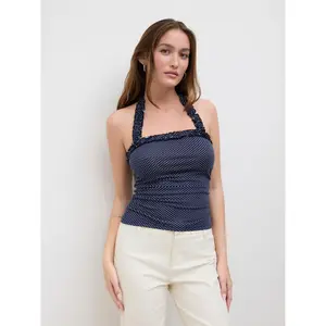 Cider [size 0-10] Halter Neckline Polka Dot Ruched Tank Top