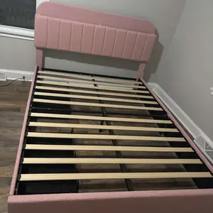 Twin Bed Frame with Storage Headboard,  Bed Frame with 2 Drawers, Boucle Upholstered Platform Bed with Bookcase, No Box Spring Needed, Easy Assembly, Ivory White