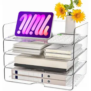 Paper Organizer Letter Tray, 4 Pack Acrylic Stackable Desk File Organizer,Versatile Clear Office Organizer for File Paper, Ipad, Letter, A4 Office File, Books, Notes, Etc : Beauty & Personal Care