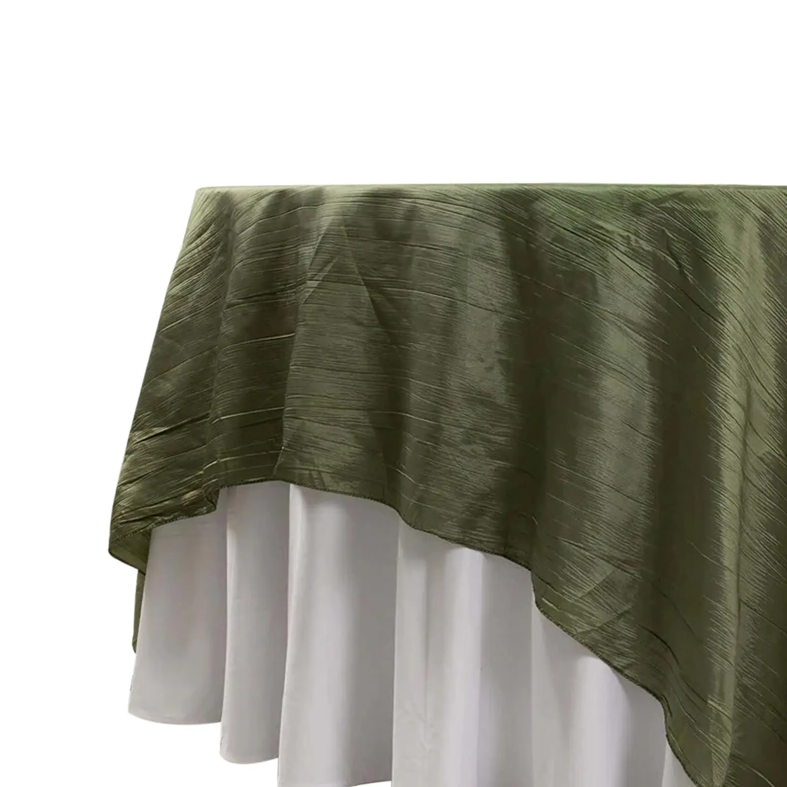 Dusty Sage Green Taffeta Overlay Table Cover, 90"x90" Accordion Crinkle Decorative Table Topper, Machine Washable, All Seasons Household Textile for Weddings, Party Decor