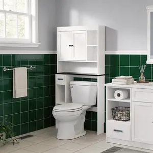 Over The Toilet Storage Cabinet, 7-Shelf Bathroom Organizer with Toilet Paper Storage, Tall Narrow Space Saver for Restroom, Laundry Room, Freestanding Wooden Cabinet