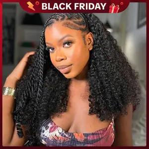 [18‘’=$96]Yawawe Hair 3 IN 1 Half Wigs Human Hair Kinky Curly Headband Wig Upgrade Glueless Wigs With Drawstring Seamless Clip Ins Flip Over