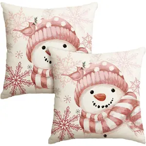 Winter Snowman Snowflake Bird Throw Pillow Covers Set of 2, 18 x 18 Inch  Seasonal Christmas Holiday Cushion Case Decoration for Sofa Couch