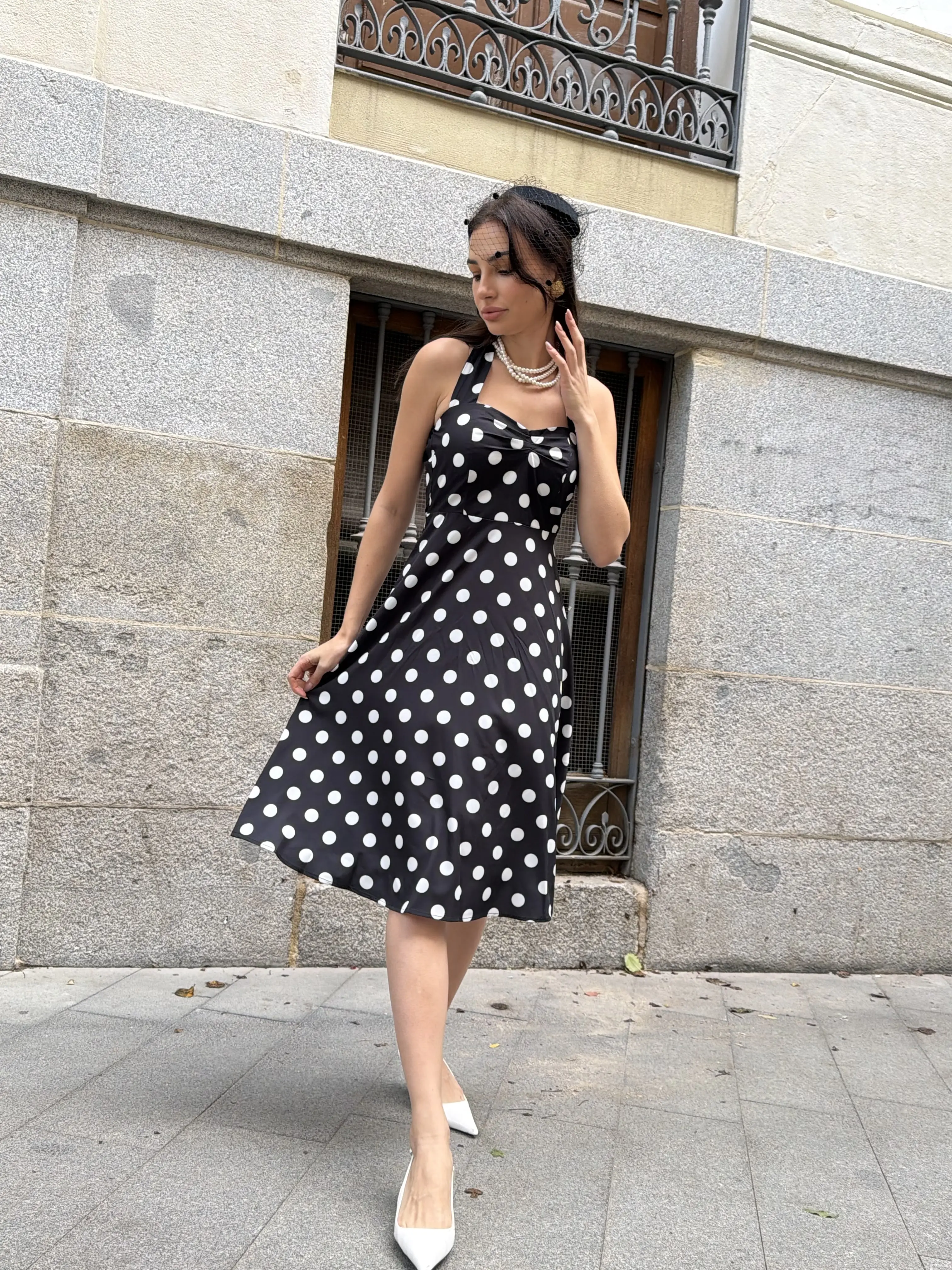 RETRO STAGE Women's 1950s Vintage Polka Dot Halter Neck Dress - Sleeveless,  Bare-Shoulder, A-Line Silhouette, Bow Accent, Flared Skirt - Valentine's  Day, Casual Wear, Polka Dot Dress - TikTok Shop