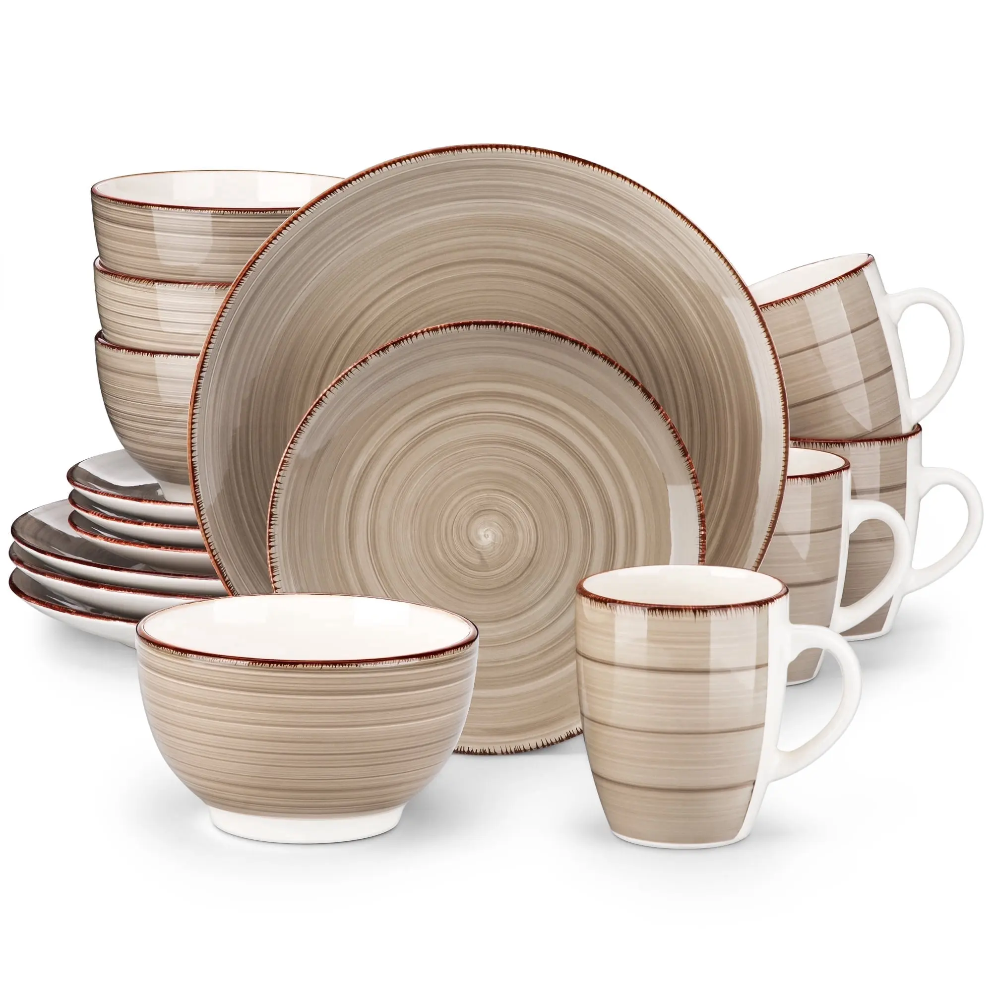 Vancasso 16 Pieces Dinnerware Sets for 4, Ceramic Plates and Bowls Sets, Scratch Resistant Dishes Set, Microwave & Dishwasher Safe, Light Brown