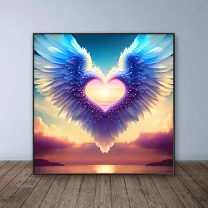 Wing & Heart Pattern DIY Diamond Arts Colorful Painting Kit without Frame, 5D Diamond Arts Colorful Painting Kit, Wall Art Decor for Home Living Room Bedroom, Cloud