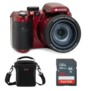 Kodak PIXPRO AZ425 Astro Zoom 20MP Full HD Digital Camera, Red, Bundle with 32GB Memory Card and Camera Bag