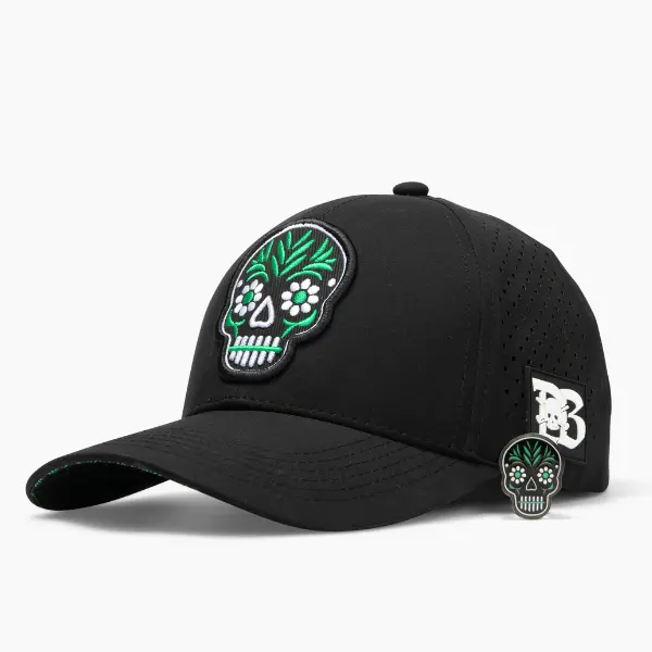 Back 9 Burial Limited Edition Hat & Ball Marker Combo Lightweight Breathable Golf with Adjustable Snapback Durable Embroidered Skull Premium Black Structured Fit