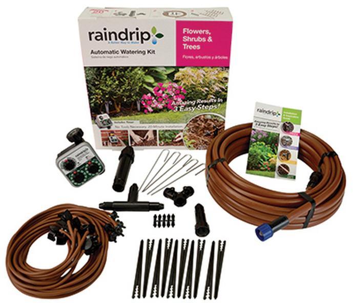 Raindrip Battery-Powered Garden Water Timer Irrigation Kit - Automates Watering, 3 ft. Clamp (10 Pre-Assembled), Tool-Free Setup, 2 GPH Drippers, 4 L Capacity, All Seasons Use for Outdoor Flowers, Shrubs