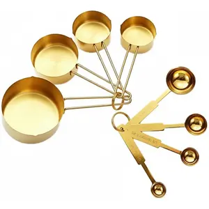 8 Pieces Gold Measuring Cups and Spoons Set, Stainless Steel Measuring Cup and Spoon Set for Baking and Cooking, Stackable Gold Kitchen Measuring Utensils for Dry and Liquid Ingredients