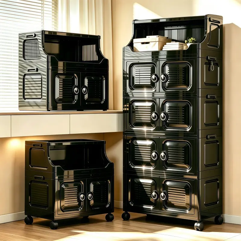 Foldable Large Capacity Storage Cart With Lockable Wheels Semi-Open Top Shelf Modular Storage Cabinet With Magnetic Door Mobile Gap Organizer, Multi-Purpose Snack Storage Container Easy Assembly Space Saving Organizer For Kitchen Bedroom Laundry Room