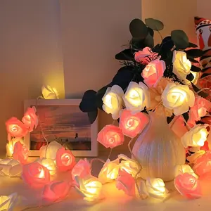 A LED rose garland light string, Warm Toned Led Christmas Lights, battery-powered (battery not included), helps create a romantic atmosphere and is suitable for indoor festival decoration such as weddings, Valentine's Day, etc.
