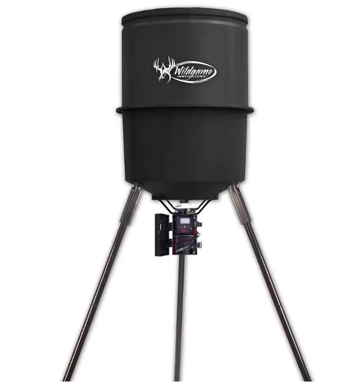 WILDGAME INNOVATIONS Quick-Set 225 lb Game Feeder with Digital Timer | Durable Tripod Corn/Pellet Hunting Feeder with 1-4 Available Feed Times & 30-feet Radius