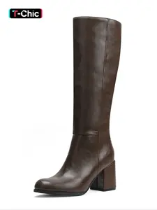 Women's Over-The-Knee Boots with Side Zipper, Chunky Heel Long Booties, Vintage Fashion Fall & Winter Shoes, Heeled Knee Boots, Comfortable Casual Boots