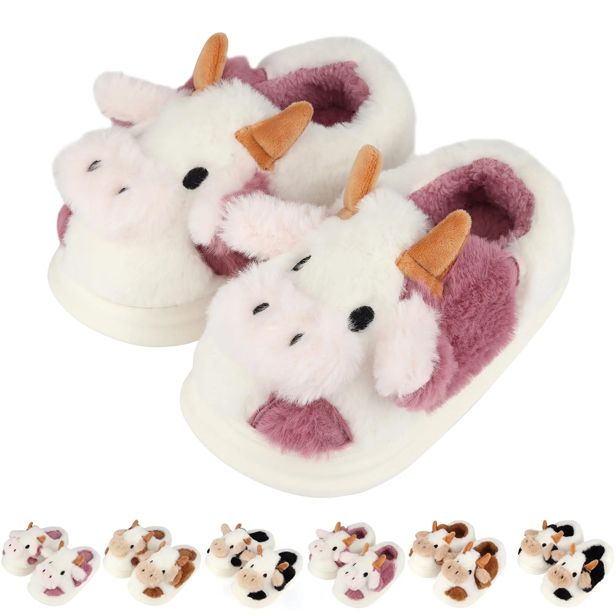 King Glory Cute Animal Slippers Winter Comfy Warm Fuzzy Slippers Boys Girls Soft Plush House Slippers Memory Foam Non-slip Indoor Outdoor Shoes