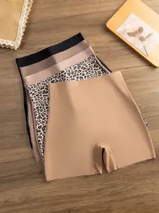 Women's High-Waisted Seamless Leopard Print Briefs, Comfortable Breathable Shapewear, Casual Sporty Underwear, 5 Pack