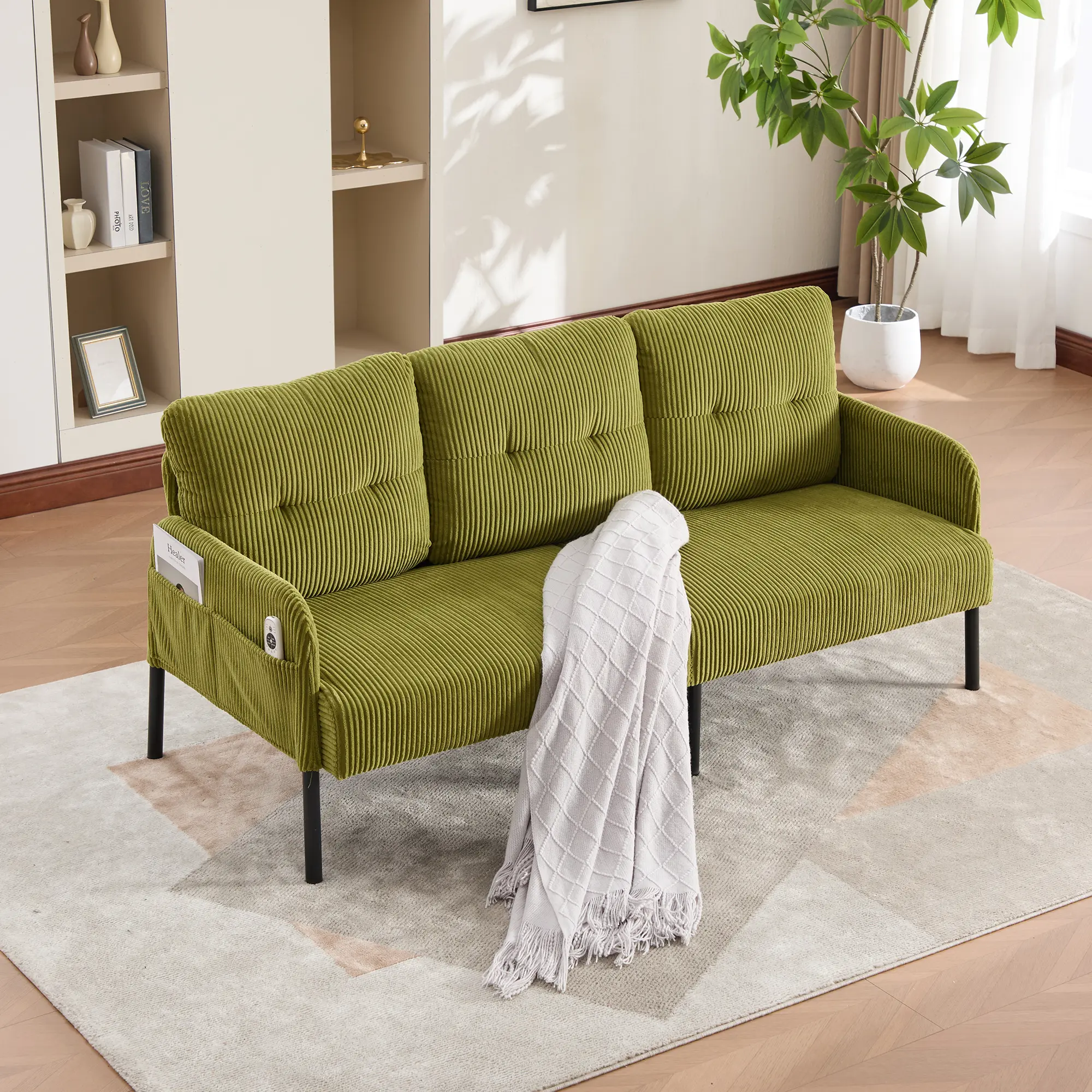 Eyisean 67.32" Wide Rectangular Corduroy Modern Oversized Loveseat Sofa - Durable, Ergonomic Upholstered Futon with Fixed Arms, Foam Deep Seat, Side Pockets, Metal Legs, Deformation-Resistant Structure, Assembly Required for Small Space, Bedroom, Home Off