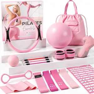 Pilates Kit for Home Workout, Pilates Equipment Set with Ring and Ball, Resistance Bands with Ankle Straps, Grip Socks, Fitness Training Kit for Core and Flexibility