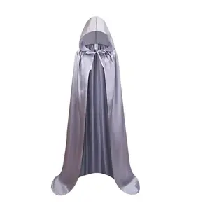 Dark Halloween Hooded Silver Color Cape, Chiffon Gothic Witch Vampire Adult Horror Cosplay Costume, Perfect for Halloween Party