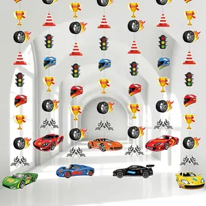 Race Car Party Decorations Checkered Flags Paper Banner Two Fast Birthday Decor Cutout Racetrack Wheels Hanging Garland For Trunk Flag Supplies