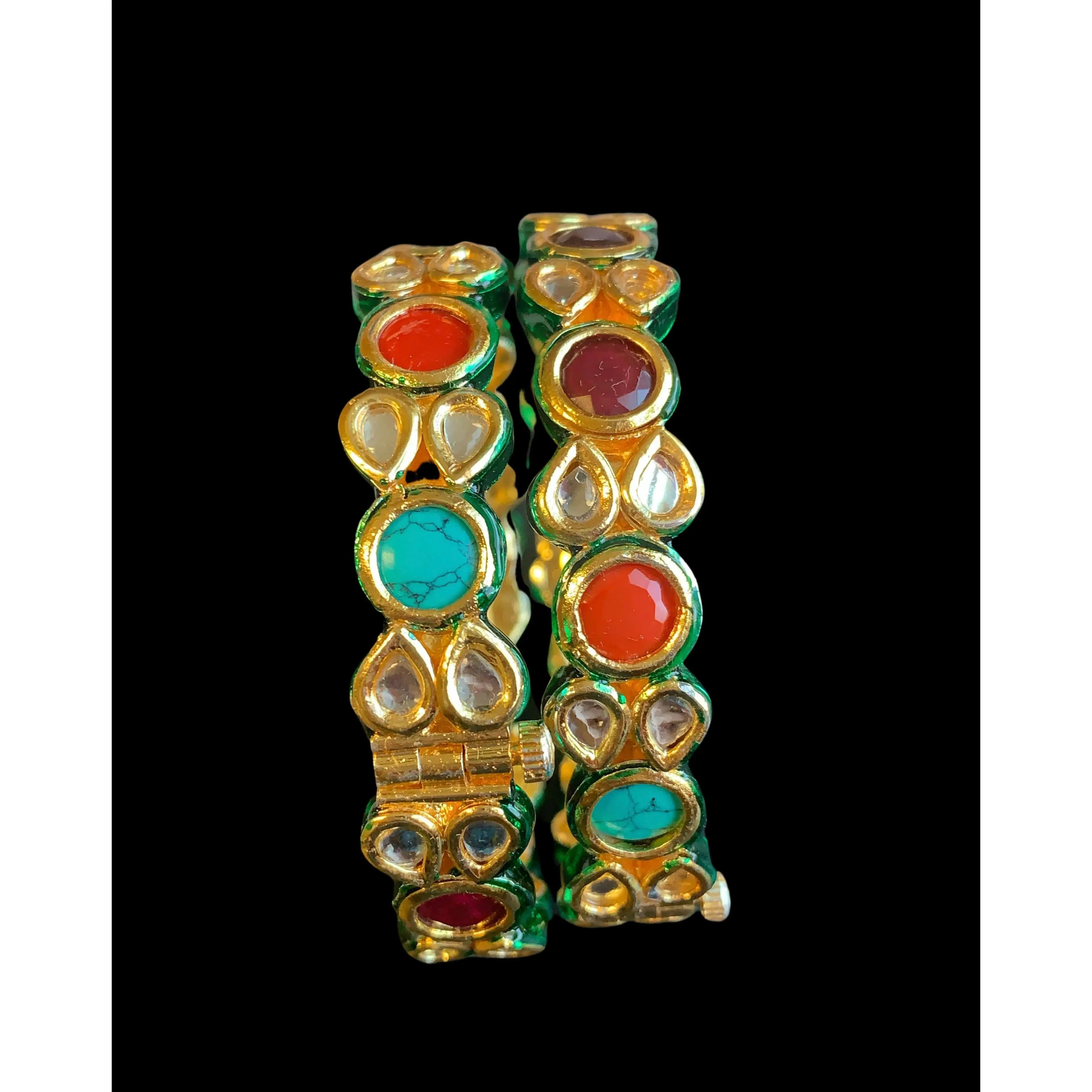 B177 Amelia kundan bangles in navratan ( READY TO SHIP )
