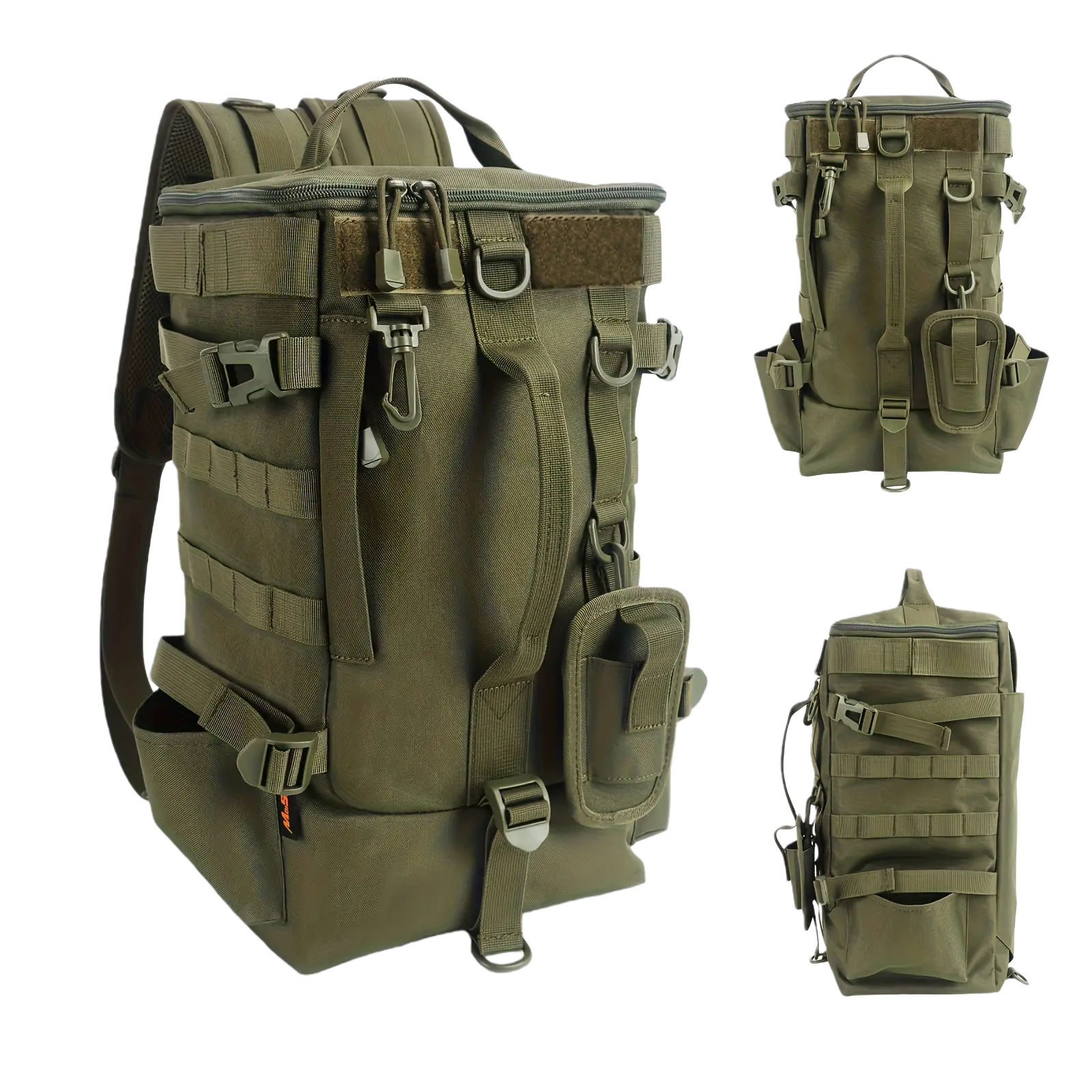 Waterproof Fishing Backpack, Dry-Wet Separation Lure & Tackle Storage, Large Capacity Convertible Pack with Rod Holders, Olive Green. Ideal Gift for Fishermen, Great Helper for Anglers.