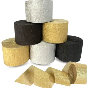 Crepe Paper Streamers 6 Rolls 492ft, Pack of 2 Gold, 2 Silver, 2 Black - Streamers Party Decorations Streamers (1.8 Inch x 82 Ft/Roll),for Party Decorations Birthday Decorations, Wedding Decorations