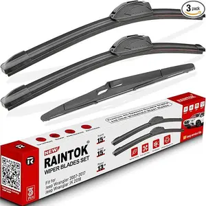 Windshield Wiper Blades Replacement for 2007-2017 Jeep Wrangler 2008-2018 Wrangler JK Original Factory Quality Front Rear Wipers Blade Set for My Car - 15" 15" 13" (Pack of 3)
