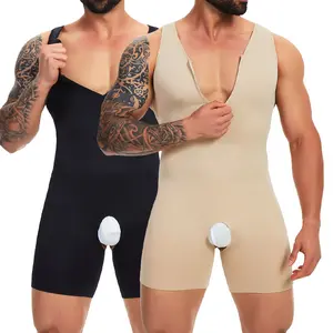 CATTIBOR Men's One Piece Bodysuit Shapewear With Open Crotch ,Men Breathable Full Body Shaper With Zipper Tummy Control Sleeveless Bodysuit ,Men Underwear For All Seasons