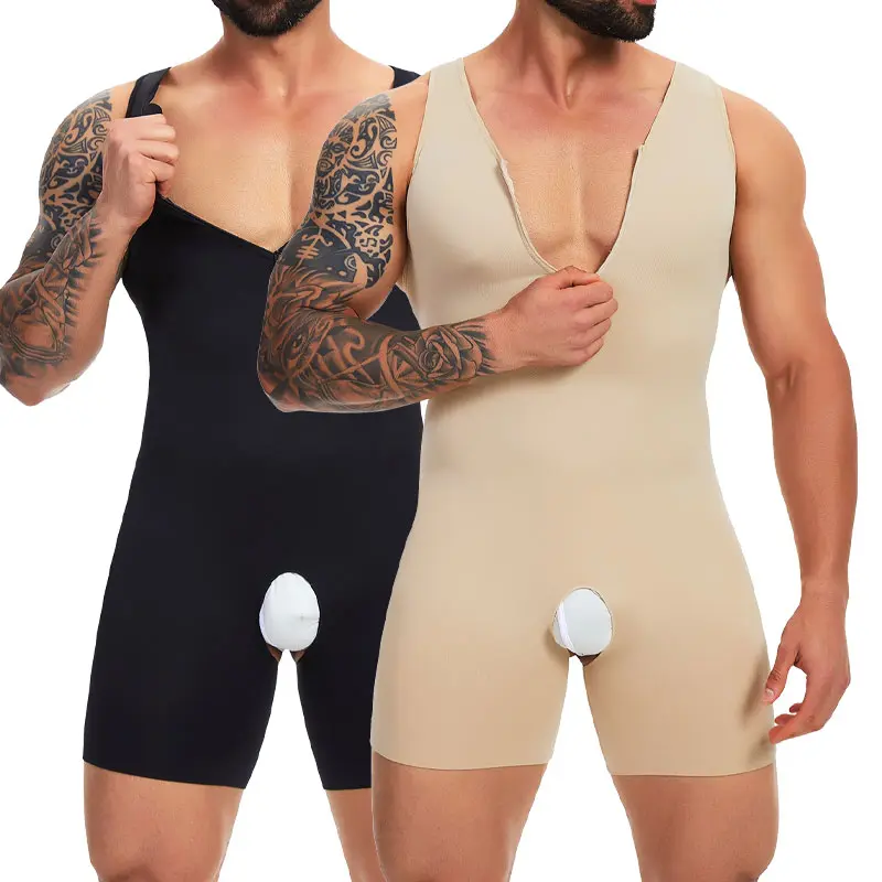 CATTIBOR Men's Body Suit Shapewear - Seamless Crotch With Zipper Design Breathable Thin Sports Shirt for Fitness and Sports Fabric Menswear