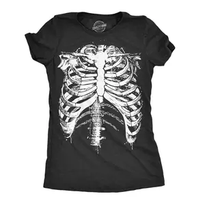 Womens Splattered Rib Cage T Shirt Cool Skeleton Halloween Costume Tee for Ladies Funny Womens T Shirts Cute Vintage Fashion Casual Ladies T-Shirt Gift Halloween Tops for Women Women's Novelty Tees Black -